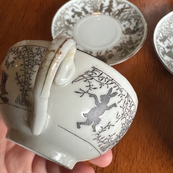 Rare Antique Nippon Child’s Tea Set Creamer Cups Animals Girl White Porcelain - Picture 15 of 16